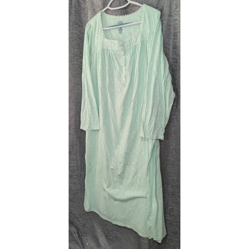 Croft & Barrow Nightgown Muu Muu/Moo Moo 1x Poka Dot Green Sz 1x Plus Long Slv